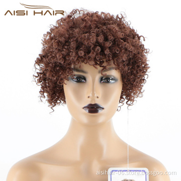 Aisi Hair Wholesale Heat Synthetic Resistant Short Pixie Cut Brown Wig Top Quality Afro Kinky Curly Wigs For Black Women